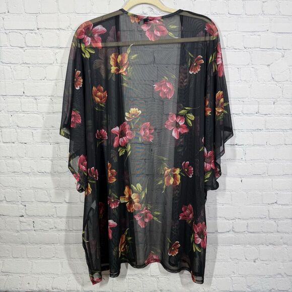 Ambiance Cover Kimono Women Plus 1X Floral Sheer Cottage Feminine Fairy Boho - Picture 2 of 8